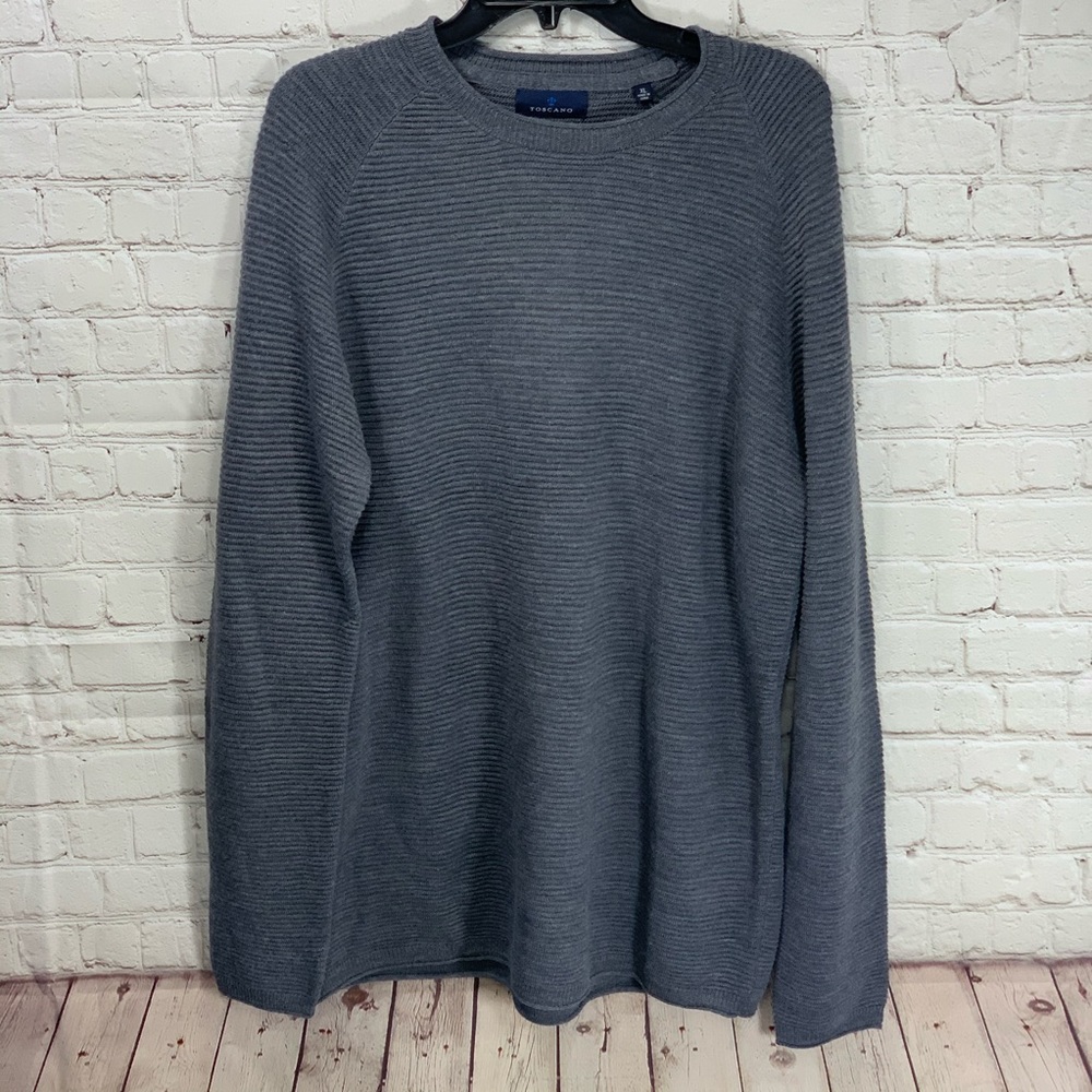 NWOT Toscano Grey Textured Crew Neck Knit Sweater - Picture 2 of 7